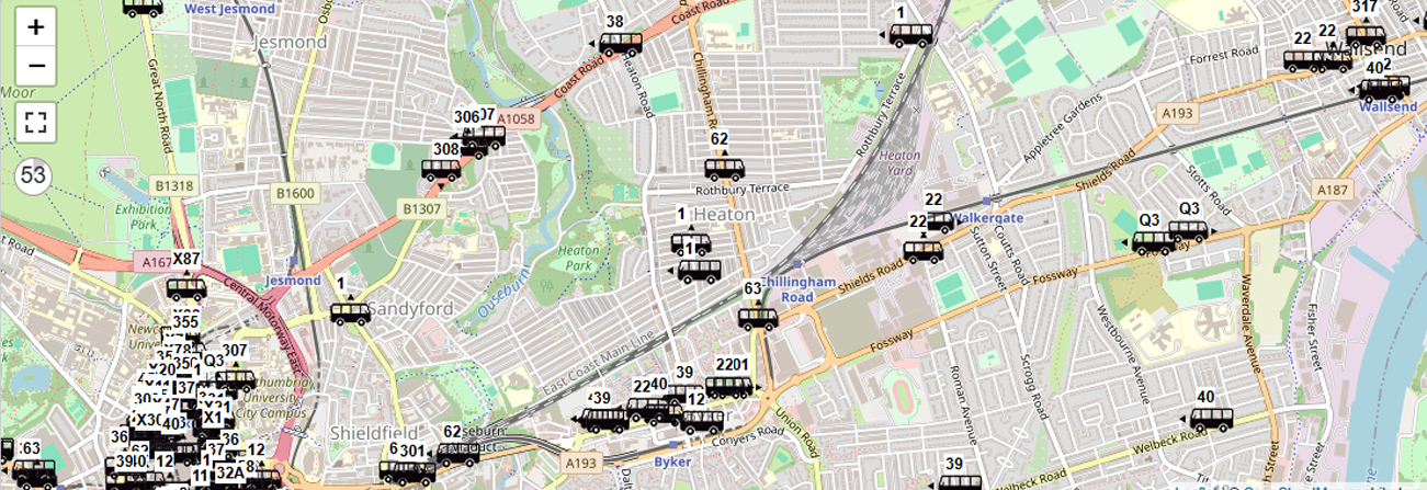 Live bus tracking in Newcastle upon Tyne